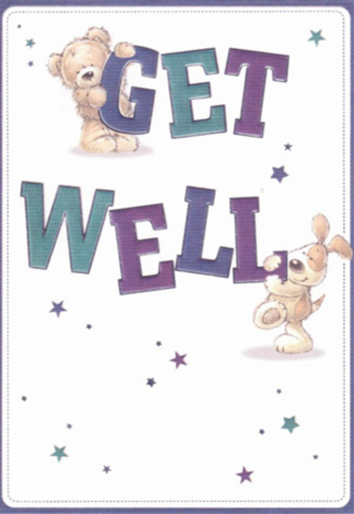Brimming with heartfelt encouragement, this get well card delivers joy via a whimsical tableau-a bear and an energetic puppy, each rendered with lovingly textured brushwork. The bear's velvety fur and the puppy's floppy ears seem almost touchable, an evocation of the tactile delights found in freshly arranged bouquets sourced from East Finchley's local growers. The typography is oversized and generous, painted in seamless gradations of purples and aquas, lending strength and positivity to the message. Playful stars dash across the clean white backdrop in soft, shining arcs, echoing the magic of sunlight through Cherry Tree Wood on a spring afternoon. The composition balances comfort and playfulness, with every detail crafted as attentively as a bespoke arrangement prepared for same-day delivery throughout N2. Imagining this card paired with a thoughtfully chosen bouquet from Florist East Finchley, the combined gesture becomes a radiant expression of hope and sincere care, suited for uplifting hearts from East End Road to Long Lane.